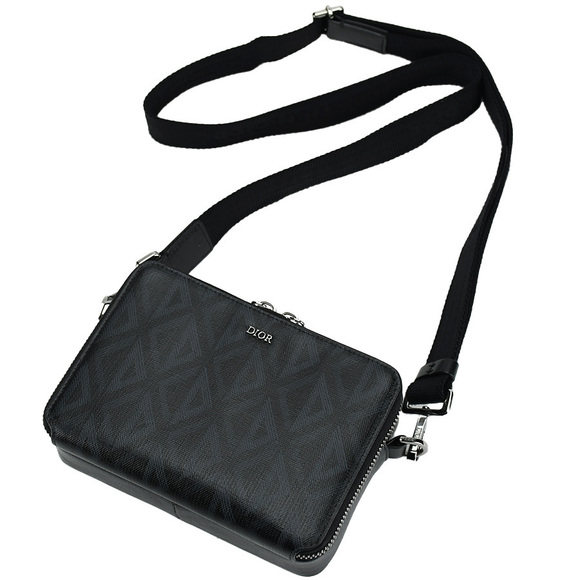 Dior Shoulder Diamond Messenger Leather Bag Pouch CD Black PVC - Picture 1 of 10